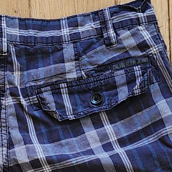 Calvin Klein Jeans Blue/Cream Plaid Flat Front Shorts Size 34 - Picture 11 of 11